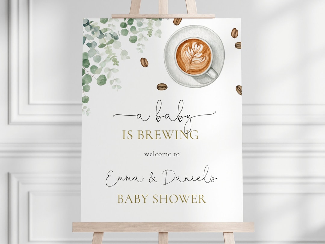A Baby is Brewing Baby Shower Welcome Sign, Editable Template, Greenery ...