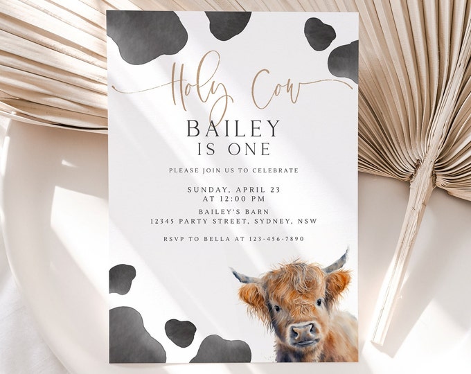 Highland Cow 1st Birthday Decorations - Highchair Banner & Cake Topper Set