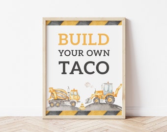 Construisez votre propre plaque de tacos, décoration modifiable de panneaux de signalisation de fête d'anniversaire de camions de construction, panneau de tacos Build A minimaliste, téléchargement numérique