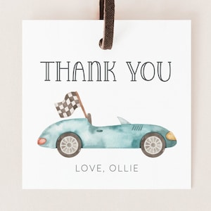 Car Thank You Tag, Editable Favor Tag, Race Car Thank You Tag, Racing Two Fast Gift Tag, Blue Vintage Car Party Decor, Digital Download