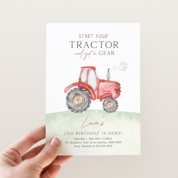 Red Tractor Birthday Invitation, Editable Template, Any Age Red Farm Tractor B'day Party, Tractor Birthday Invite, Digital Download