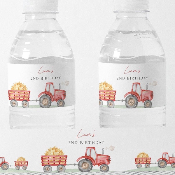 Red Tractor Bottle Labels Etsy
