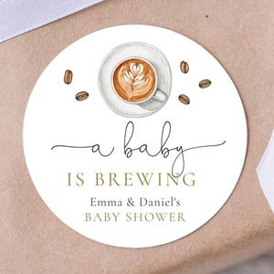 A Baby Is Brewing Favor Sticker, Editable Coffee Baby Shower Labels Template, Coffee Bean Themed Baby Shower Party Label, Digital Download
