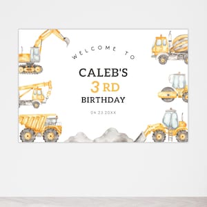 Construction Party Banner, Editable Template, Construction Trucks Wall Banner Decor, Printable Trucks Birthday Backdrop, Digital Download