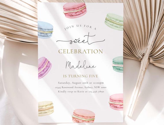 Editable Macarons Birthday Invitation, Sweet Celebration Macaroons B'day Invite, Minimalist Pastel Macaron Desserts Party, Digital Download