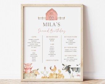 Editable Barnyard Birthday Milestone Sign, Muted Pink Barn B'day Sign Decor, Farm Animals Party Milestone Poster Template, Digital Download