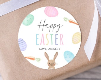 Editable Happy Easter Label, Easter Party Round Sticker & Tag Template, Easter Egg Hunt Party Favors Tag, Easter Bunny Tag, Digital Download