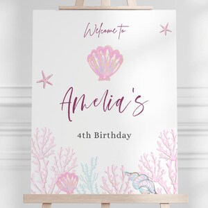 Editable Sea Shell Birthday Welcome Sign, Let&#39;s Shellebrate B&#39;day Party Decor, Girl Under The Sea Corals Welcome Sign, Digital Download
