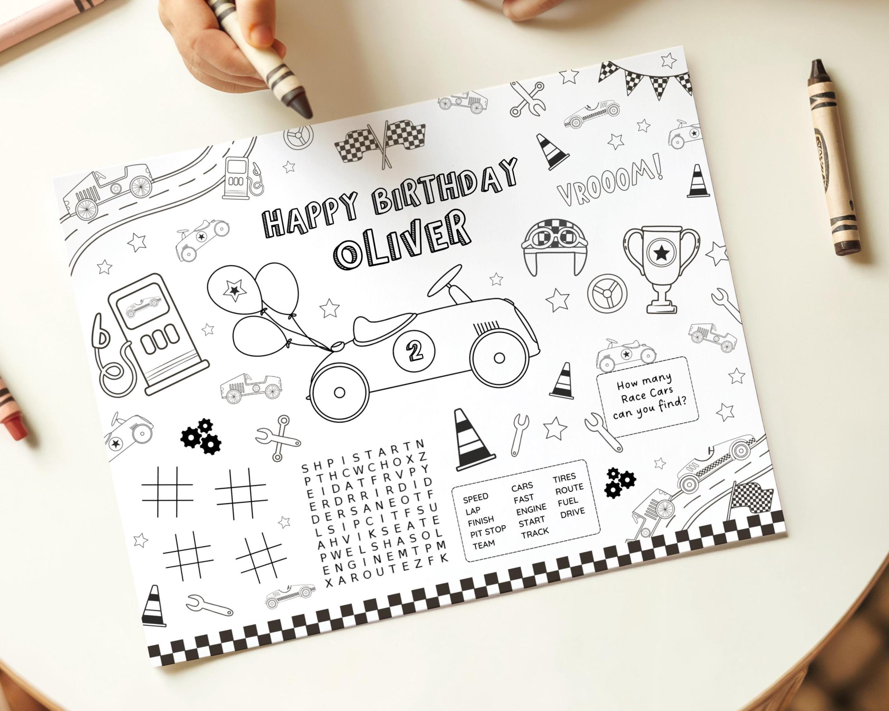 Editable Race Car & Balloons Activity Coloring Page, Printable…
