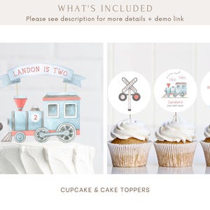 Chugga Chugga Two Two Birthday Invitation Bundle, Editable Blue Train Invite Package, Train 2nd B'day Party Signs Decor, Digital Download image 7