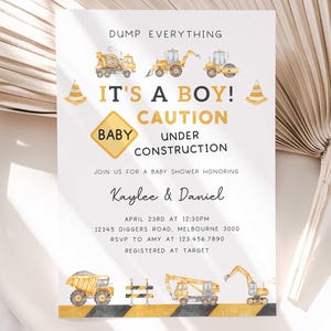 Construction Truck Baby Shower Invitation, Editable Dump Everything Baby Shower Invite, Baby Under Construction Party, Digital Download