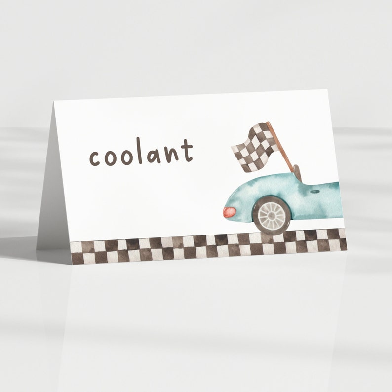 Race Car Food Tents, Editable Growing Up Two Fast Blue Vintage Race Car Party, Printable Car Food Labels, Fast One Birthday Digital Download image 2