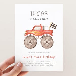 Red Monster Truck Invitation, Editable Template, Monster Jam Birthday Party Invite, Red Monster Truck, Race Car Invitation, Digital Download