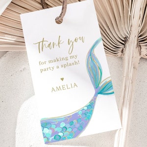 Mermaid Thank You Tag, Mermaid Party Gift Tag, Editable Template, Under The Sea Party Decor, Mermaid Birthday Favor Tag, Digital Download image 1