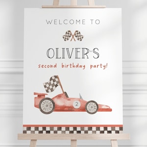 Editable Red Race Car Welcome Sign, Any Age Racing Birthday Party Sign, Two Fast Red Race Car B&#39;day Welcome Sign Decor, Digital Download