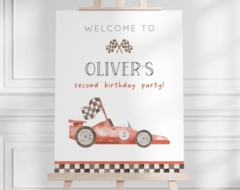 Editable Red Race Car Welcome Sign, Any Age Racing Birthday Party Sign, Two Fast Red Race Car B'day Welcome Sign Decor, Digital Download