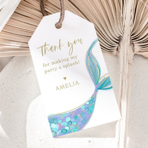 Mermaid Thank You Tag, Mermaid Party Gift Tag, Editable Template, Under The Sea Party Decor, Mermaid Birthday Favor Tag, Digital Download image 2