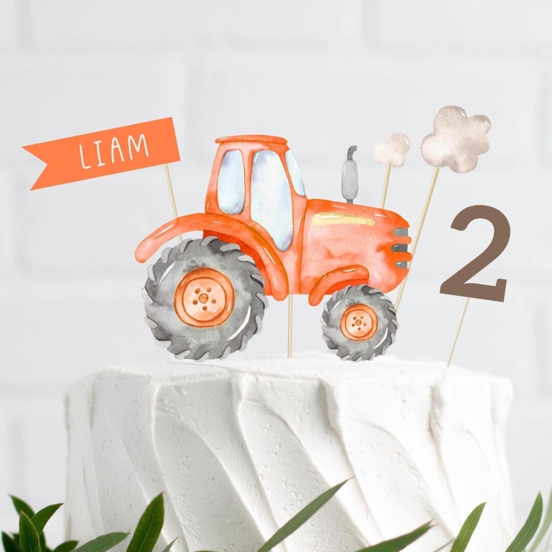 Editable Orange Tractor Cake Toppers, Printable Tractor Cake Topper ...