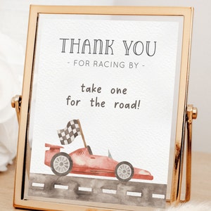 Red Car Party Favors Sign, Editable Racing Car Birthday Party, Thanks For Racing By Sign, Racing Car Two Fast B&#39;day Decor, Digital Download