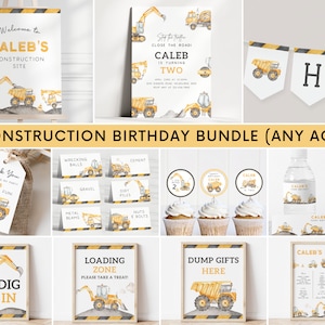 Construction Trucks Birthday Invitation Bundle, Editable Template, Any Age Construction Truck B'day Party Invite & Decor, Digital Download