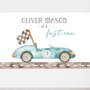 Fast One 1st Birthday Racing Party Banner, Editable Blue Race Car Party Decoration, Printable Vintage Car B&#39;day Backdrop, Digital Download