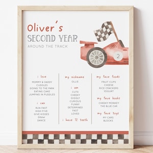 Editable Red Racing Car Birthday Milestone Sign, Two Fast Milestone Poster, Red Race Car B&#39;day Party Decor, Boy 2nd B&#39;day, Digital Download