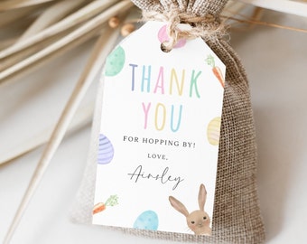 Easter Thank You Tag, Editable Easter Birthday Party Tag Template, Easter Egg Hunt Party Favors, Easter Egg & Bunny Tag, Digital Download