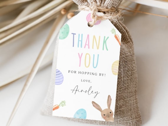 Easter Thank You Tag, Editable Easter Birthday Party Tag Template, Easter Egg Hunt Party Favors, Easter Egg & Bunny Tag, Digital Download