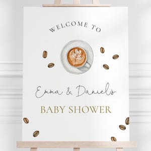 Coffee Baby Shower Welcome Sign, Editable Minimalist Coffee Beans Baby Shower Party Sign, A Baby Is Brewing Themed Decor, Digital Download