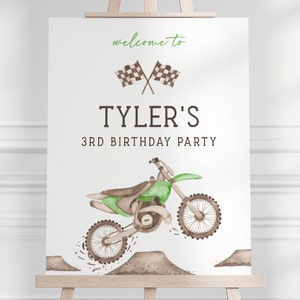 Green Dirt Bike Party Welcome Sign, Editable Template, Green Racing Bike Party Decor, Dirt Bike Birthday Party Signs, Digital Download