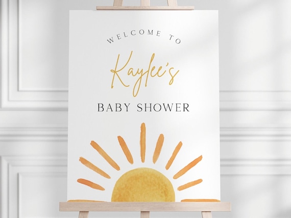 Sunshine Baby Shower Welcome Sign, Editable Template, Gender Neutral Sun Party Sign, Little Sunshine Baby Shower Decor, Digital Download