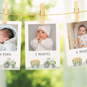 Green Tractor 12 Months Photo Banner, Editable Tractor Party Banner, Tractor Farm 1st Year Milestone Banner, Tractor Party, Digital Download