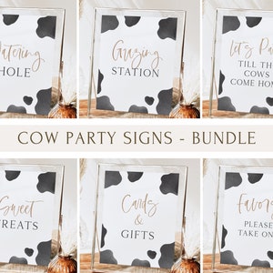Cow Party Signs Bundle, Editable Template, Holy Cow Birthday Signs Decor, Grazing Sign, Cow Favors Decor Package, Digital Download