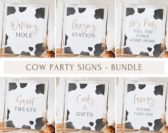 Cow Party Signs Bundle, Editable Template, Holy Cow Birthday Signs Decor, Grazing Sign, Cow Favors Decor Package, Digital Download
