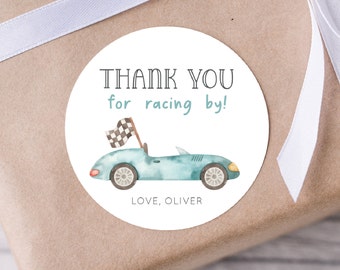 Editable Racing Birthday Sticker, Car Party Thank You Labels Template, Vintage Blue Car Bday, TWO Fast Favors Sticker, Digital Download