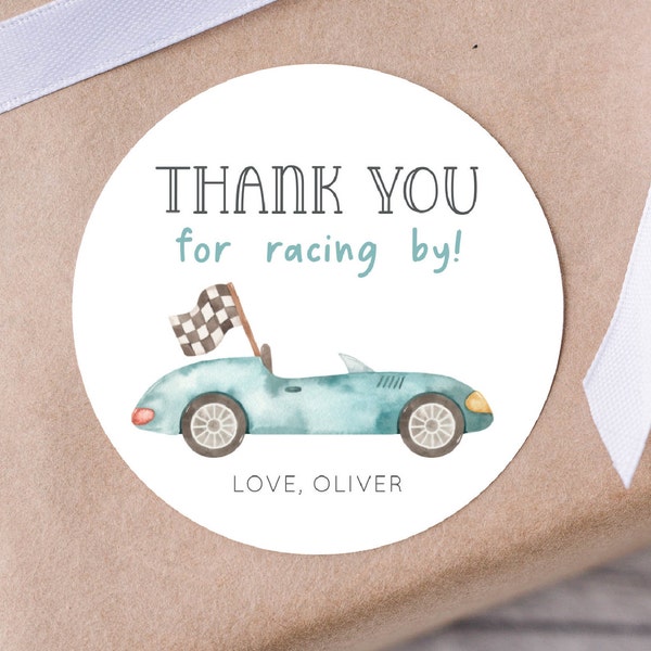 Editable Racing Birthday Sticker, Car Party Thank You Labels Template, Vintage Blue Car Bday, TWO Fast Favors Sticker, Digital Download