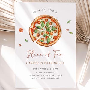 Editable Pizza Party Birthday Invitation, Slice Of Fun Any Age Pizza B'day Invite, Minimalist Pizza , Digital Download