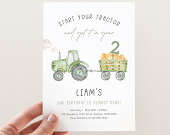 Any Age Tractor Birthday Invitation, Editable Template, Green Tractor B'day Party Invite, Green Farm Tractor Birthday, Digital Download