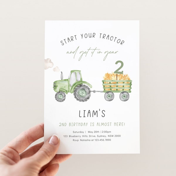 Any Age Tractor Birthday Invitation, Editable Template, Green Tractor B'day Party Invite, Green Farm Tractor Birthday, Digital Download