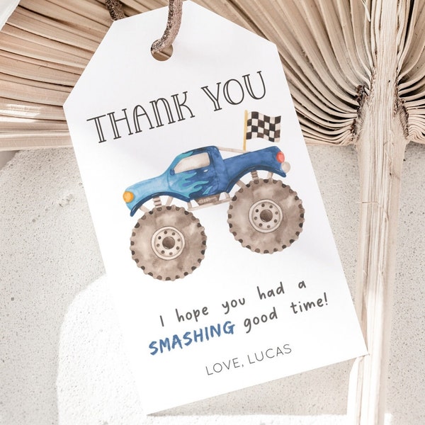 Blue Monster Truck Thank You Tag, Editable Template, Blue Truck Favors Tag, Monster Truck Racing Birthday Party Decor, Digital Download
