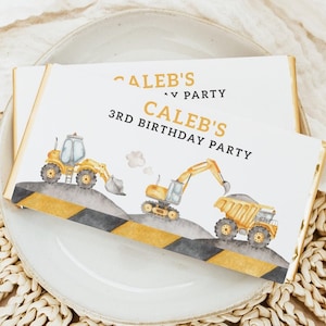 Editable Construction Chocolate Bar Wrapper, Construction Truck Chocolate Bar Label, Digger Trucks Birthday Party Favors, Digital Download