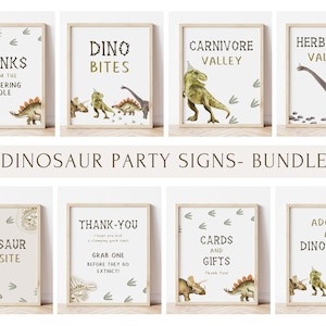 Pacchetto di cartelli per feste a tema dinosauri, decorazioni modificabili per cartelli di compleanno a tema dinosauri, cibo e bevande a tema dinosauri, cartelli per bomboniere, pacchetto regalo "Adotta un dinosauro", download digitale