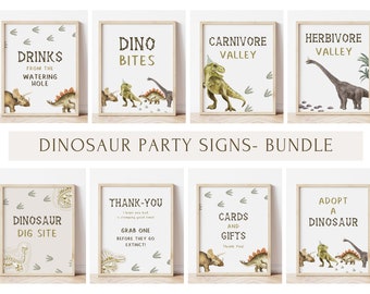 Dinosaur Party Signs Bundle, Editable Dino Birthday Signs Decor, Dino Food Drink, Favors Sign, Adopt A Dino Gifts Package, Digital Download