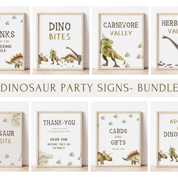 Bundle de signes de fête de dinosaure, décoration modifiable de signes d'anniversaire de dinosaure, boisson alimentaire de dinosaure, signe de faveurs, paquet de cadeaux d'adoption d'un dinosaure, téléchargement numérique