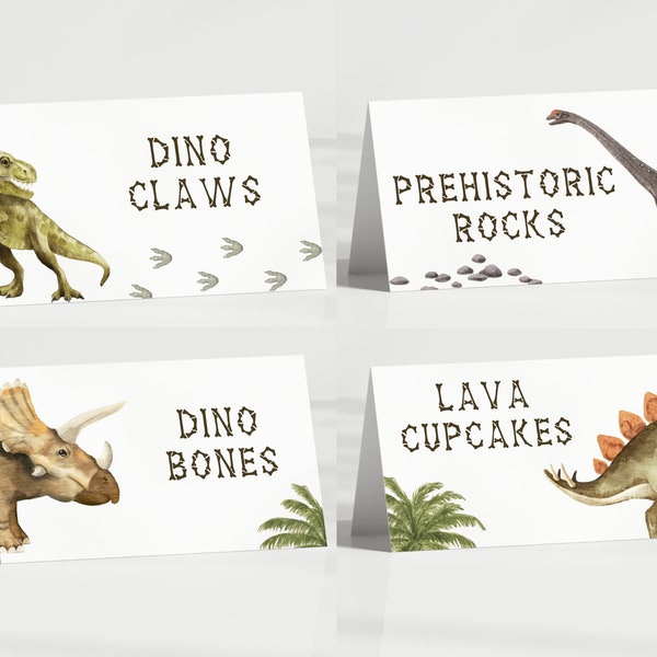 Dinosaur Food Tents, Editable Template, Dinosaur Food Labels, T-Rex Birthday Food Tents, Dinosaur Table Cards, Dinosaur Party Decorations