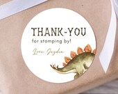 Editable Dinosaur Sticker, Stegosaurus Thank You Sticker Label, Dino Birthday Party Favors Round Sticker Template, Digital Download