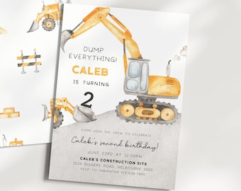 Editable Construction Birthday Invitation, Any Age Excavator Truck Party Invite, Boy Bday Party, Digger Truck 2nd Bday, Digital Download