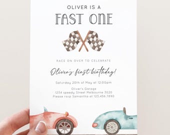 Fast ONE Birthday Invitation, Editable Template, Car 1st Birthday Party, Racing Car First Bday Invite, Vintage Cars Invite, Digital Download