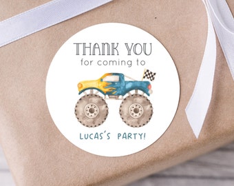 Editable Monster Truck Party Favors Stickers, Blue Monster Truck Thank You Labels Template, Racing Trucks Birthday Label, Digital Download