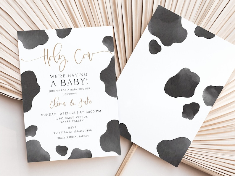 Holy Cow Baby Shower Invitation, Editable Template, Cow Themed Baby Shower Invite, Books For Baby & Diaper Raffle Set, Digital Download image 5